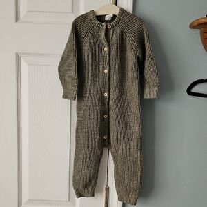 H&M Organic Cotton Chunky Knit Sweater Romper - Olive